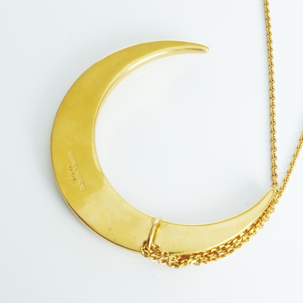 Saint Laurent Crescent Moon Pendant Necklace Oversized Gold Metal Chain VGC - Picture 11 of 13